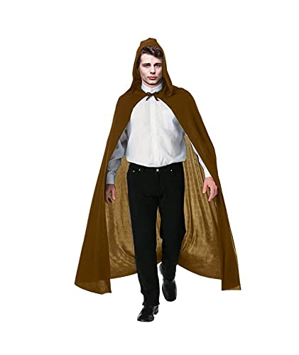 Capa con Capucha Marrón Punto Larga【Talla Adulto Unisex 140 cm】 Capas Disfraces Hombre Mujer Carnaval Halloween