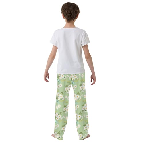 Daisy Floral Dragonfly Boys Long Pants Soft Trousers Elastic Waist Kids Lounge Bottoms with Pockets S-XL3