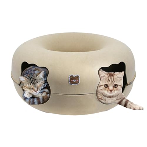 SERTYT 猫ドーナツ 猫用ベッド - 取り外して洗える猫用ベッ、頑丈 フエルト製 ドーム型 トンネル 猫用ベッド、猫 トンネル キャットトンネル、猫 ベッド ドーム キャットハウス 窓付き フェルト製、小型犬に適したベッド 屋内用猫トンネル 50x50