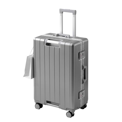 Aluminum Frame Luggage, Large Capacity Travel Suitcase, 20 Inch Carry on Luggage, Hard Shell Suitcase, Silent Universal Wheels,Silver,28in