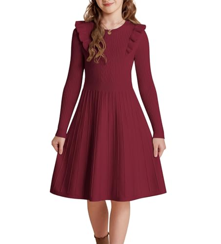 GRACE KARIN Kinder Strickkleid mit Rüschen Langarm...