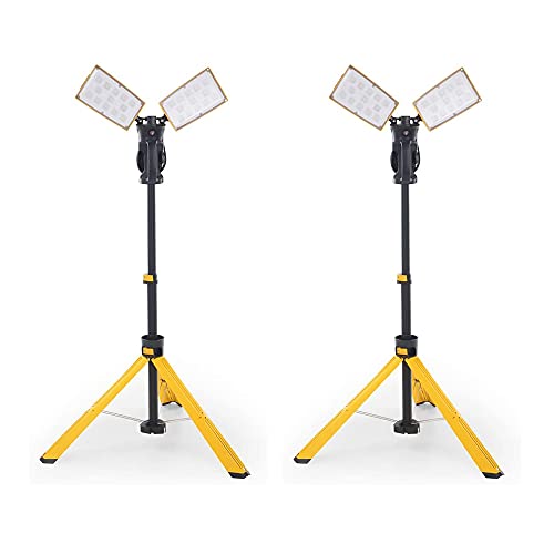 2 Packs Upgraded LUTEC 6290Pro 9000 Lumen 90 Watt Dual-Head LED Work Light with Telescoping Tripod, Work Light with Stand Rotating Waterproof Lamps and 8 Ft 3-Prong Power Cord