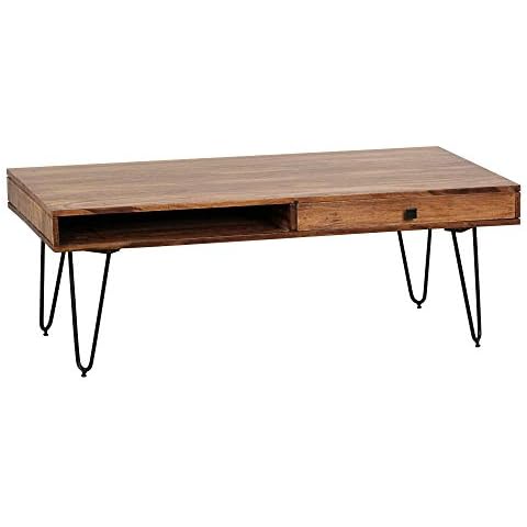 Wohnling Mesa de Café de Madera Maciza Sheesham con Patas de Metal Cover