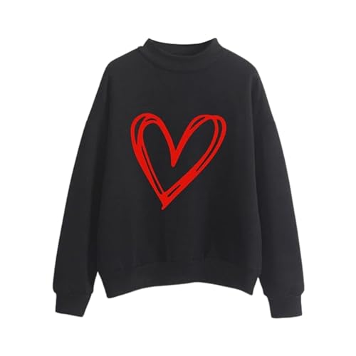 Sweatshirt Femme noir manches longues imprimé cœur contre la fraîcheur