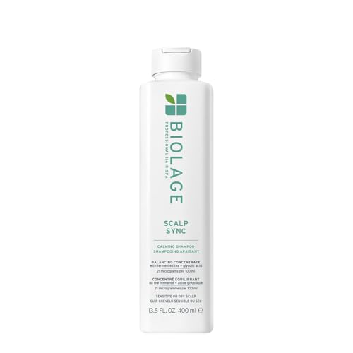 Biolage Beruhigendes Shampoo für trockene und empfindliche Haut, geeignet für alle Haartypen, angereichert mit ferentiertem Tee und Glykolsäure, Calming Shampoo, Scalp Sync, 400 ml