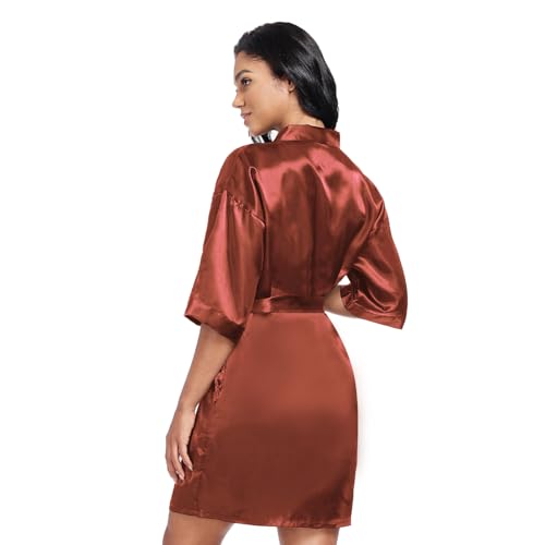Image of Women's Short Satin Robes Lightweight Silky V-Neck Sleepwear Wedding Bridal Party Bride Bridesmaid Bathrobes