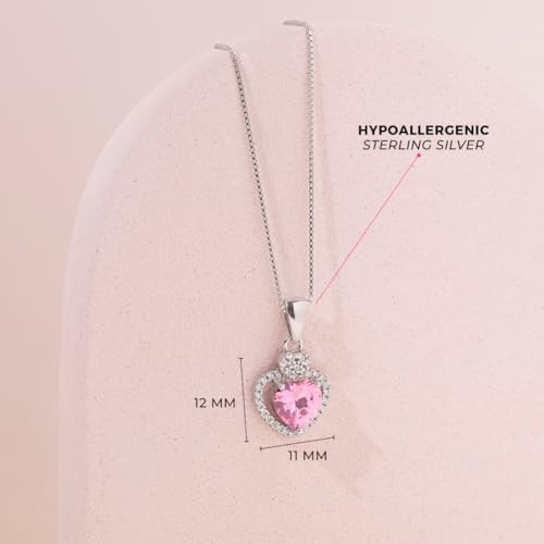 925 Sterling Silver Pink & Clear Cubic Zirconia Heart Pendant Necklace for Little Girls - Princess Heart Jewel Pendant Necklaces for Children & Preteens - Stylish & Elegant CZ Jewelry for Girls4
