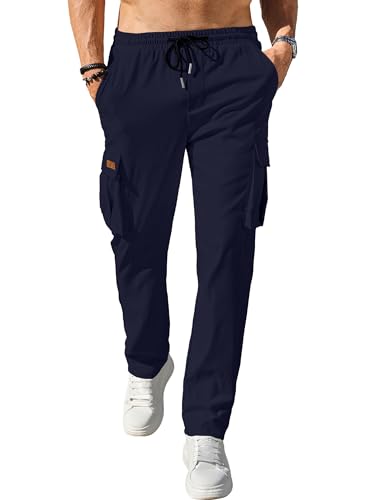 Image of Comdecevis Men's Casual Cargo Pants Workout Joggers Stretch Sweatpants Hiking Drawstring Tactical Pants with Multi Pockets