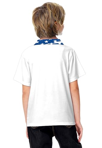 Image of AOBUTE Kids 4th of July Polo American Flag Short Sleeve Button Down Shirts Tops 3-14 Years