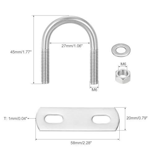 Image of uxcell Round U-Bolts, 4 Sets 27mm(1.06 inch) Inner Width 45mm Length M6 304 Stainless Steel U Clamp Bolt with Nuts and Plates, for Boat Trailer
