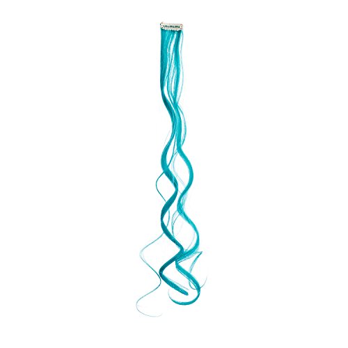 Swacc 7 Pcs Full Head Party Highlights Clip On In Hair Extensions Colored Hair Streak Synthetic Hairpieces (20-Inch Curly, Teal Blue) #TOP7