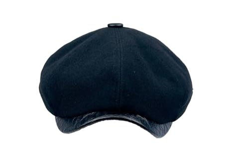 Casquette plate noire Karnas avec détails cuir et finitions luxe