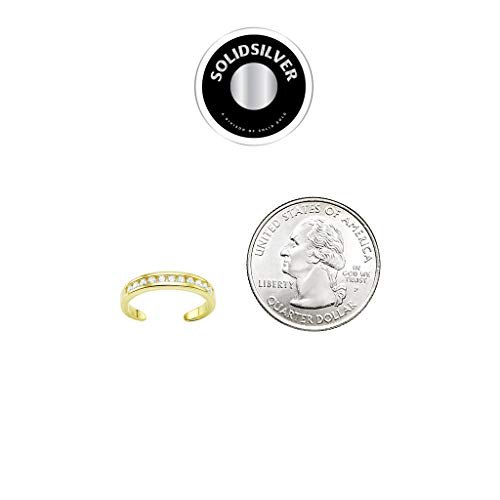 Solidsilver - Sterling Silver Channel-Set Band Crystal Clear Cz Adjustable Toe Ring | Yellow Gold Dipped #TOP4