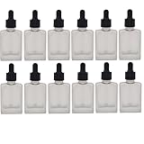 PimyRcyi Glass Bottle for Essential Oils,1 oz Small Empty Drop Bottle, 30ml Square Essence Glass Lab Dropping Serum Container (Matte clear,12PCS)