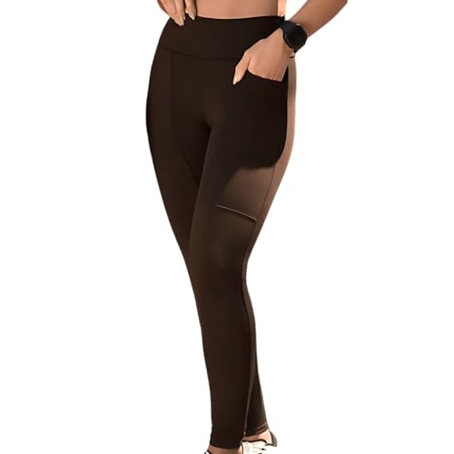 SELENE Legging Academia Com Bolso Zero Transparência Fitness, Café, M