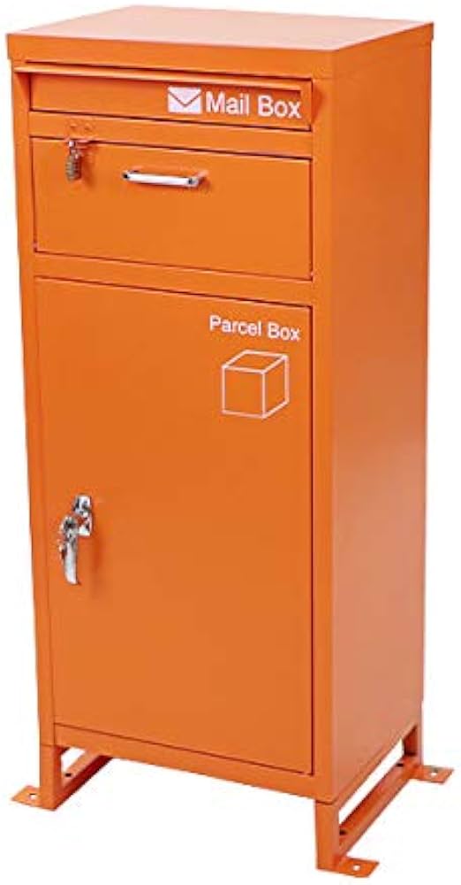 スチール製 宅配ボックス 宅配BOX 2段 スチールロッカー ポスト 郵便ポスト 郵便受け 置き型 戸建て 一戸建て用 再配達対策 鍵付き シンプル 防犯 大容量 大型 丈夫 ダイヤル南京錠付き スタンド 配達 宅配ポスト 玄関 エントランス stltakub003 (橙)