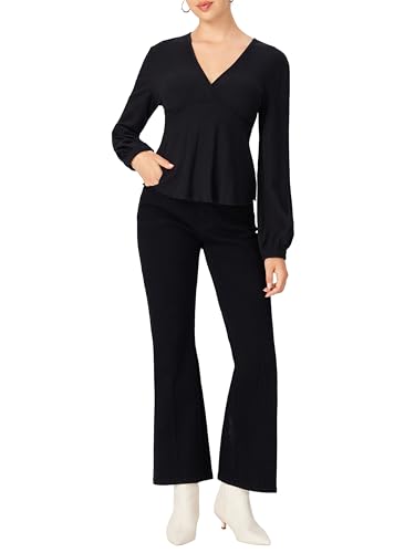 CIDER Womens V Neck Shirt Long Sleeve Blouse Ruffle Hem Going Out Date Night Top2