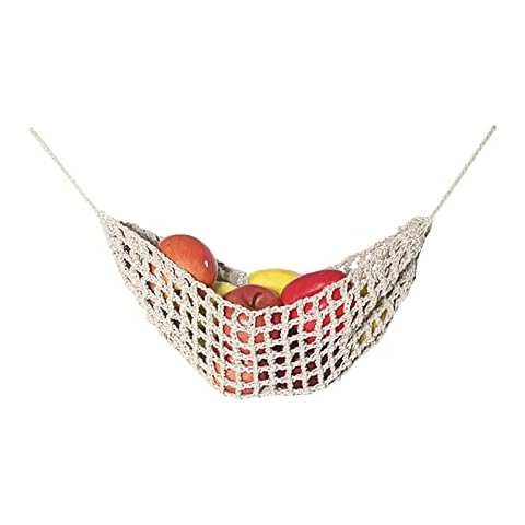 QLINDGK Macrame Fruit Hammock,Hand Woven Fruit Hammock for Kitchen Under Cabinet,Boho Hanging Fruit Baskets for Home Boat Camper RV Decoration,18 Inch, Khaki Cover