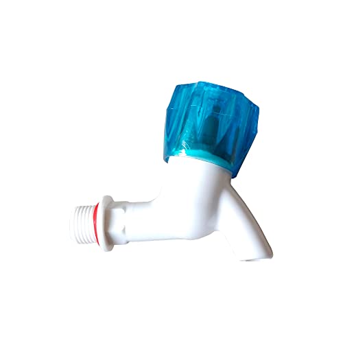 Image of Droptech Blue Crystal PVC Plastic Bib Cock /Water Taps for Kitchen Bathroom Wash Basins - Set of 12 (1 /2 inch, 15 mm) Type PVC Taps Faucet for Hot and Cold Water