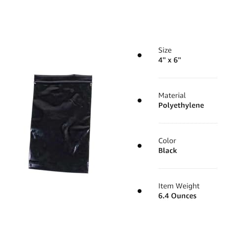 uGems 4" x 6" Black Resealable Plastic Storage Bags – 100 Pack of Opaque Reclosable Bags for Privacy, Light Protection, Food Storage, Crafts, Medicines, and Office Supplies