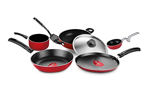 Pigeon Favourite 7 Piece Gift Set Non-Stick Coated Comes with Fry Pan, Kadhai, Lid, Sauce Pan, Spatula, Tadka Pan and a Tawa - Gas Stove Compatible