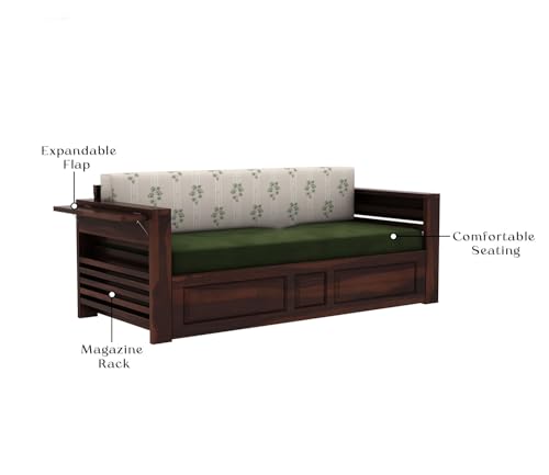 Image of Mamta Furniture Sheesham Wood Foster 3 Seater Sofa Cum Bed for Living Room Three Seater Sofa Bed for Home Sofa Com Bed Sheesham Wood |(Walnut Palm Leaf Stripes)