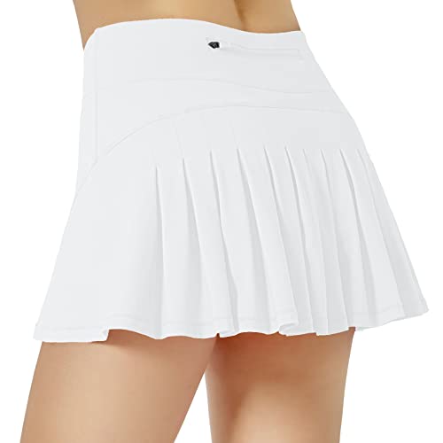 Mcedar Pleated Tennis Skirt For Women With Pockets Mid-Rise Athletic Skirts Golf Skorts Running Workout Built-In Shorts 035Bmq-White/Axxs #TOP6