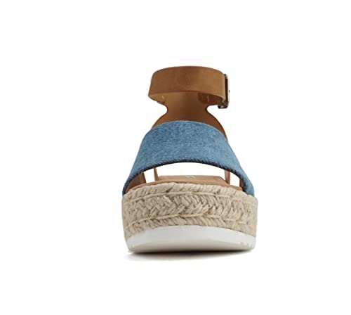 Image of Soda Topic Open Toe Buckle Ankle Strap Espadrilles Flatform Wedge Casual Sandal