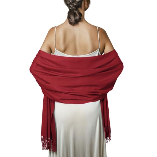 PIOYMEYA Pañuelos Chal Bufanda Mujer Pashmina Vino Rojo Estolas Bodas Chale Fiesta Sólido Fulares Foulard Larga Cálida Invierno