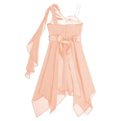 Linjinx Kids Girls Chiffon One-Shoulder 3D Flower Girls Dress Party Pageant Wedding Bridesmaid Dress Gown Pink 14 Years #TOP3