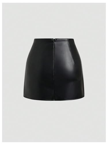 Floerns Women's PU Leather Skirt Mid Waist Ruched Slit Side Bodycon Mini Skirts2
