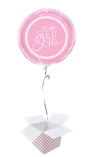 Pink Hearts Baby Shower Round Foil Helium Balloon - Inflated Balloon in a Box
