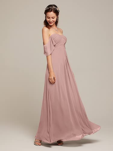 Alicepub Off The Shoulder Chiffon Dusty Rose Bridesmaid Dresses Long Party Dress For Women Sweetheart, Custom Size #TOP3