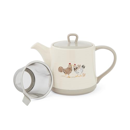 Cooksmart Hen House Lane - Tetera con infusor | Tetera estilo granja de diseño británico | Gres en relieve con cuerpo acanalado | Utensilios de cocina rústicos | Apto para lavavajillas y microondas