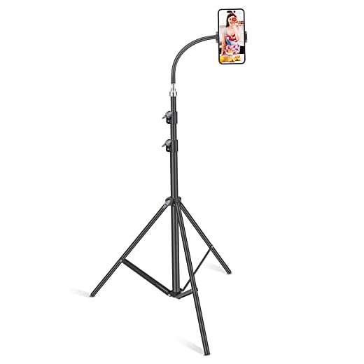 HAITENT Phone Floor Tripod Stand,7.2 Feet Retractable Adjustable Gooseneck Cell Phone Tall Tripod Stand for iPhone 12 Pro Max,iPhone 11 Pro Max,iPhone Xs Max, with Smart Phone Holder Clamp