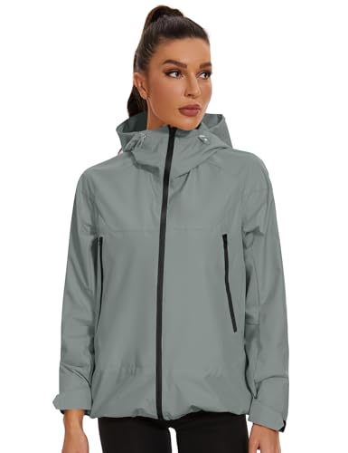 Avoogue Waterproof Running Jacket Hooded Oversize Rain Jackets Waterproof Raincoat for Women Lightweight Grey M by Avoogue - Image 4