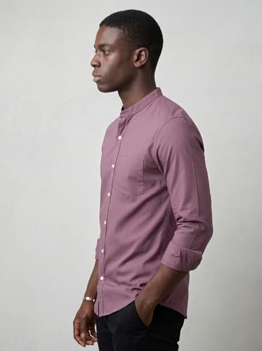 Image of Amazon Brand - INKAST Men's Cotton Blend Plain Solid Casual Shirt | Mandarin Collar | Full Sleeves | Regular Straight Fit | Office & Daily Casual Wear