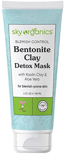 organic bentonite clay mask - Sky Organics Blemish Control Bentonite Clay Detox Mask for Face to Detoxify, Cleanse & Soothe, 4 fl. Oz