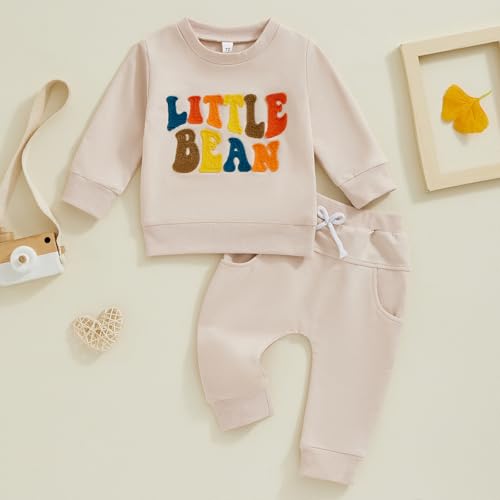 Baby Girl Boy Fall Outfits Little Bean Embroidery Long Sleeve Sweatshirt Shirt Pants Set Infant Toddler Clothes2