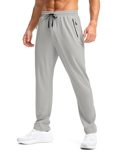 Pudolla Mens Hiking Athletic Sweatpants Running Pants Summer Lightweight Breathable Casual Outdoor Trousers(Bright Gray L)