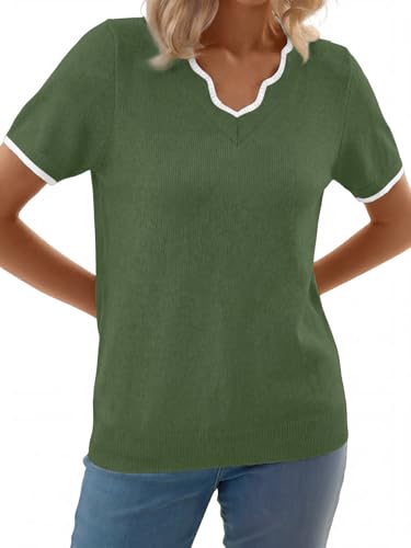 GKBK Women Short Sleeve V Neck Sweater Lightweight Pullover Top Fashion Clothing for Business Casual Work Outfits Spring Summer 2026 Army Green X-Small — view 4