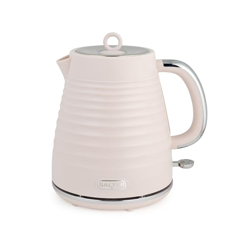 Salter Ripple Rapid Boil Kettle – Electric 1.7L Water Boiler, 360º Swivel Base, Removable Limescale Filter for Purer Quality, Auto Shut-Off, 0.75m Cord, Strix Control, 3kW, Textured Design, Pink