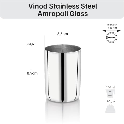 Image of Vinod Stainless Steel Amrapali Glass - Six Glasses in one Box (300 ml)