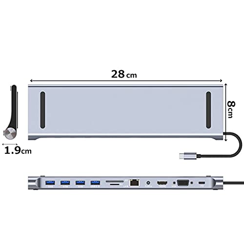 Image of 11 in 1 Docking Station USB HUB, Aluminum C Hub with Gigabit Ethernet, HDMI, VGA, Audio Mic Port, SD /TF Card Reader, Compatible with MacBook, XPS More USB C Devices