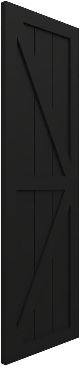 15"W x 34"H True Fit PVC Two Equal Panel Farmhouse Fixed Mount Shutters w/Z-Bar, Black (Per Pair - Hardware Not Included)