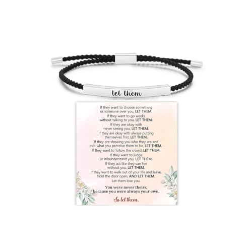 Let Them Tube Bracelet for Women, Self Worth Motivation Bracelet Adjustable Braided Rope Handmade Engraved Bracelets Stainless Steel To My Daughter/Best Friend Inspirational Gifts Jewelry