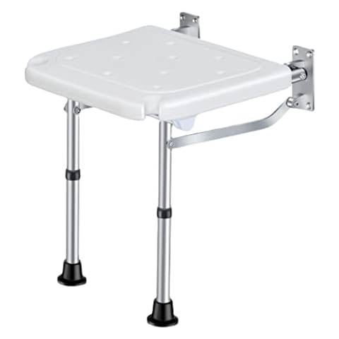 AQAQ Folding Shower Seat, Foldable Shower Rest Seat with Support Rod, Wall Mounted Entryway Stool Bench, Bathroom Chair for Seniors/Disable,Seat for Shower Cover