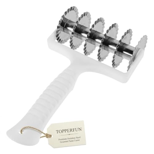 TOPPERFUN Noodle Cutter Roller Manual Pasta Maker Wheel for Uniform Dough Strips Lattice Dough Cutter for Spaghetti Pastry and Ramen Kitchen Cooking Tool for Home Restaurant Use