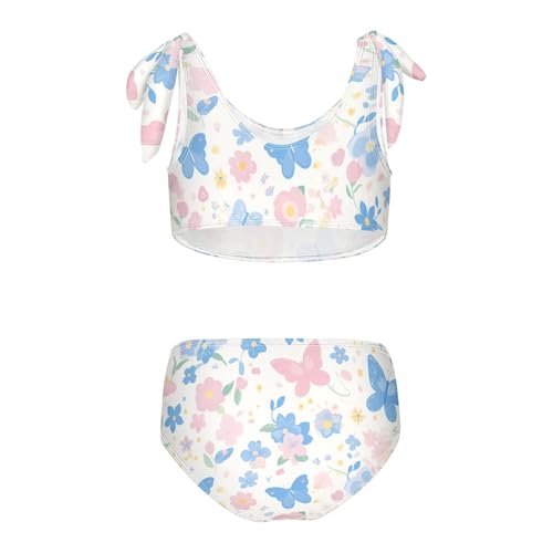 KLL Butterflies on White Pink Girls' 2 Piece Bikini Sets Quick-Dry Swimsuits Swimming Suits Adjustable Strap2
