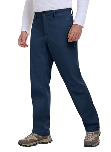 Xnova Pantalon Trekking Invierno Hombre Térmicos Pantalones Impermeables Montaña Senderismo de Trabajo Aire Libre Pantalón Forro Polar con Cremallera Cintura Elastica, Azul Marino, S